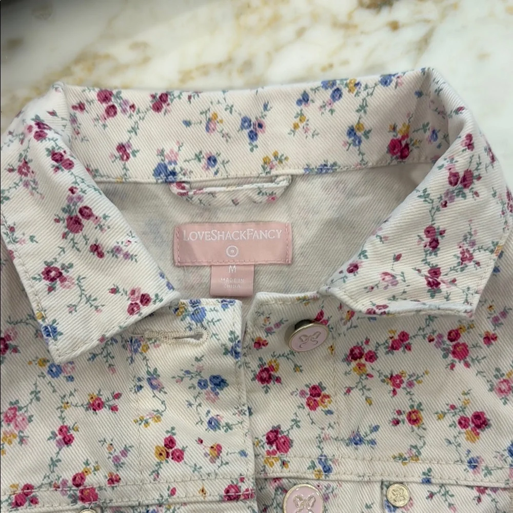 Girls' Floral Denim Jacket - Light Cream Pink Blue, loveshackfancy/target